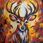 A painting of an autumn deer