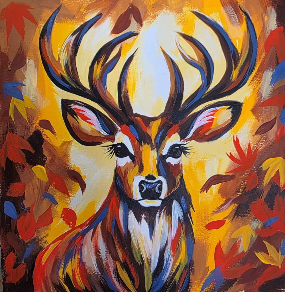 A painting of an autumn deer